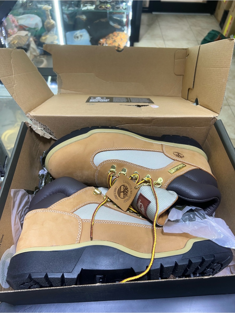 Timberland Wheat and Navy Waterproof Work Boots